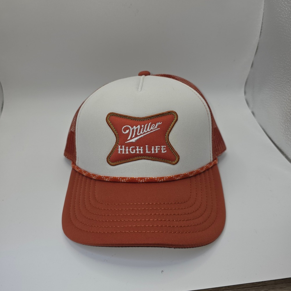 Miller High Life Trucker Hat Burnt Orange White Mesh Snapback Beer Logo Cap